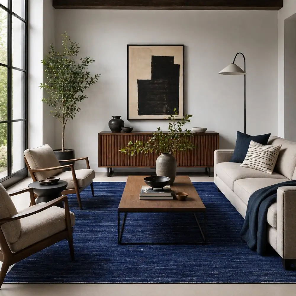 Hand-Knotted Wool Fringed Square Carpet