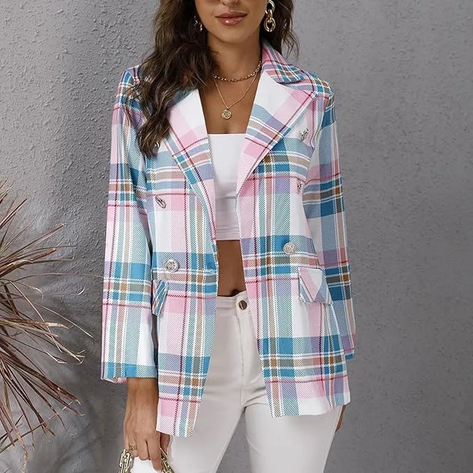 Patterned Denim Midi-Length Lightweight Tailored Blazer