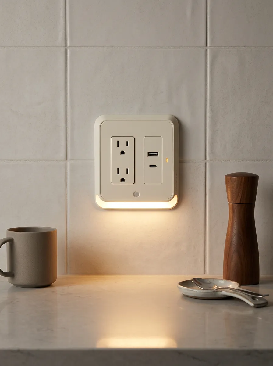 Rounded-Corner Motion Sensor USB Charging LED Outlet Cover