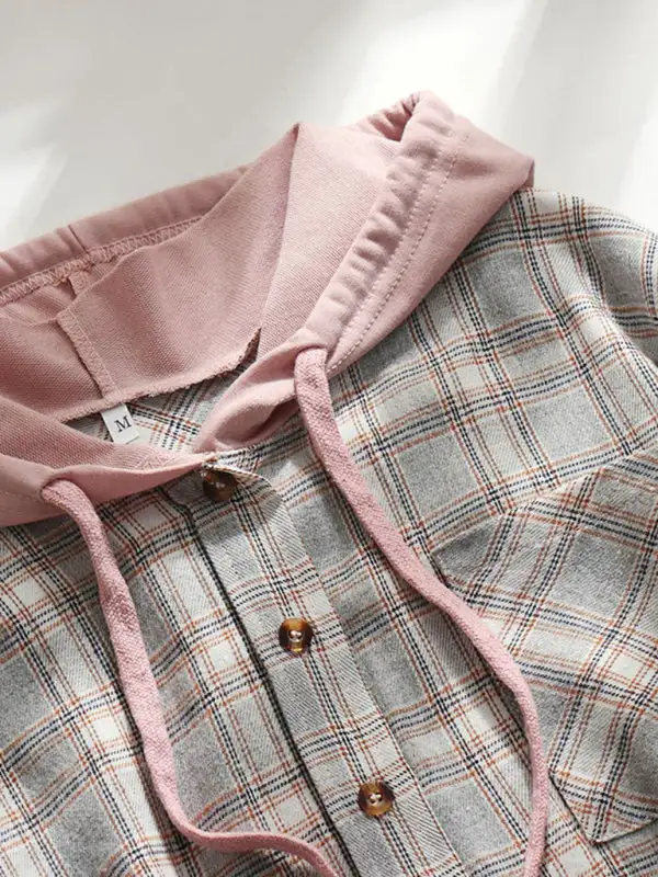 Button-Down Hooded Collared Cotton Jacket