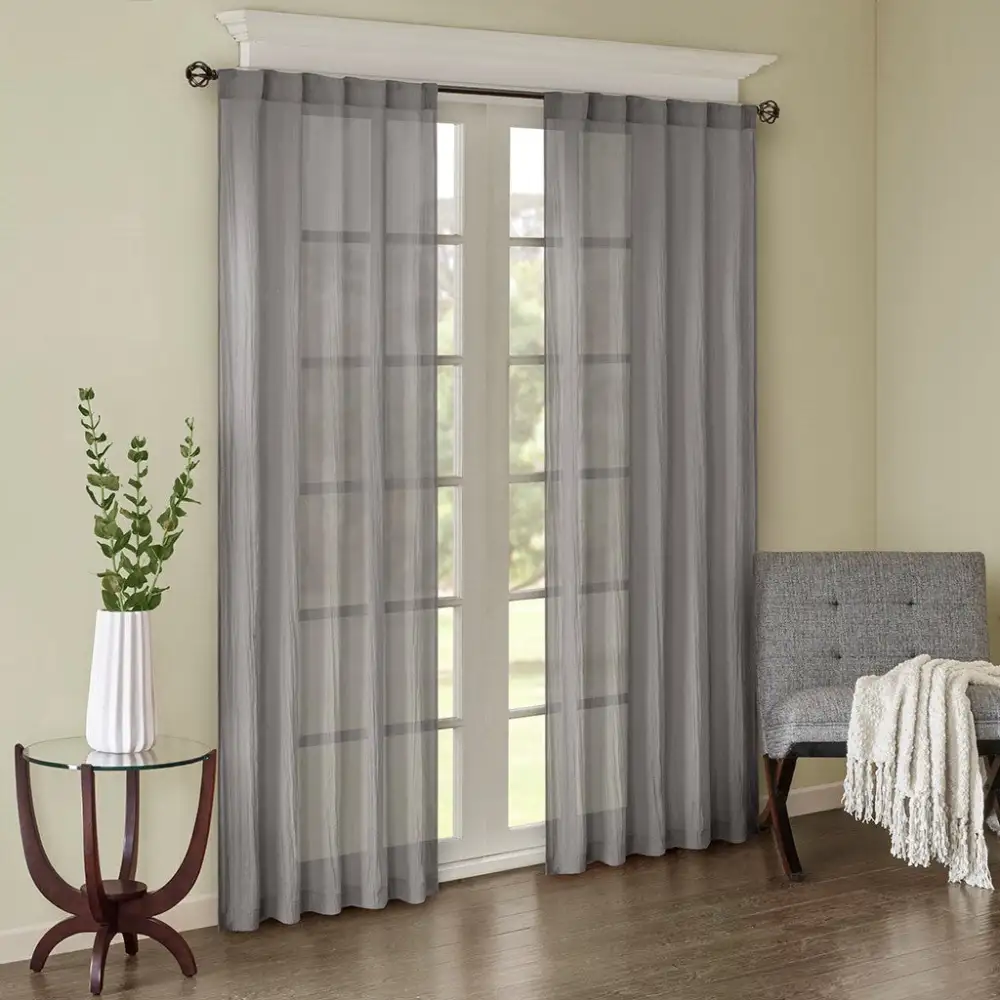 Sheer Polyester Solid Back-Tab Curtain Panel Pair