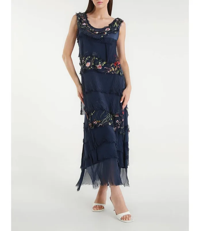 Silk Embroidered Floral Maxi Dress
