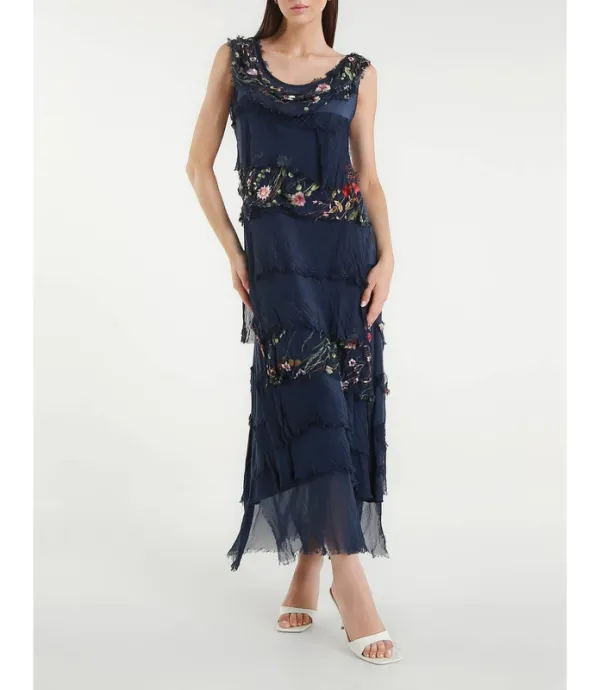 Silk Embroidered Floral Maxi Dress