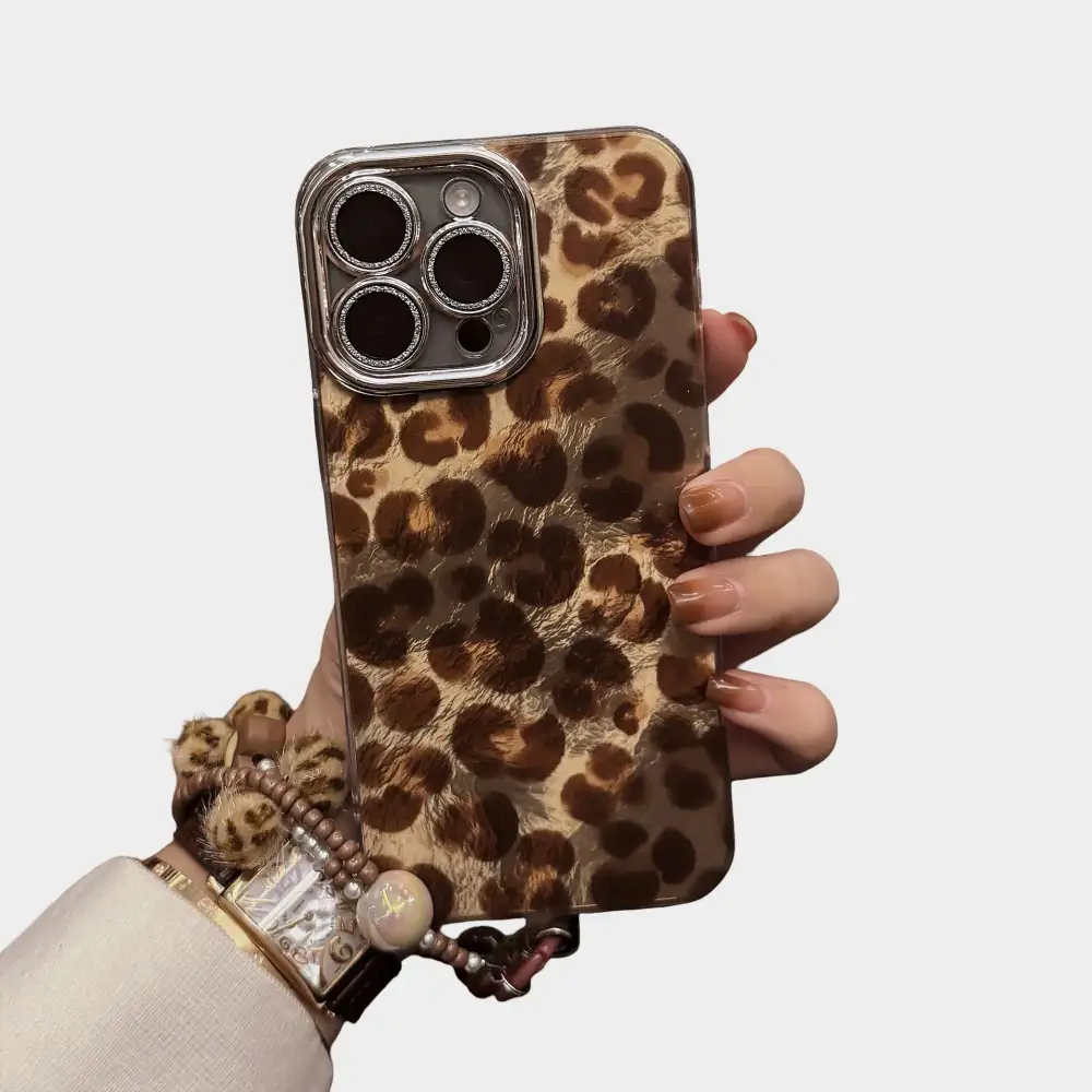 Leopard Beaded Wristlet Textured Phone Case