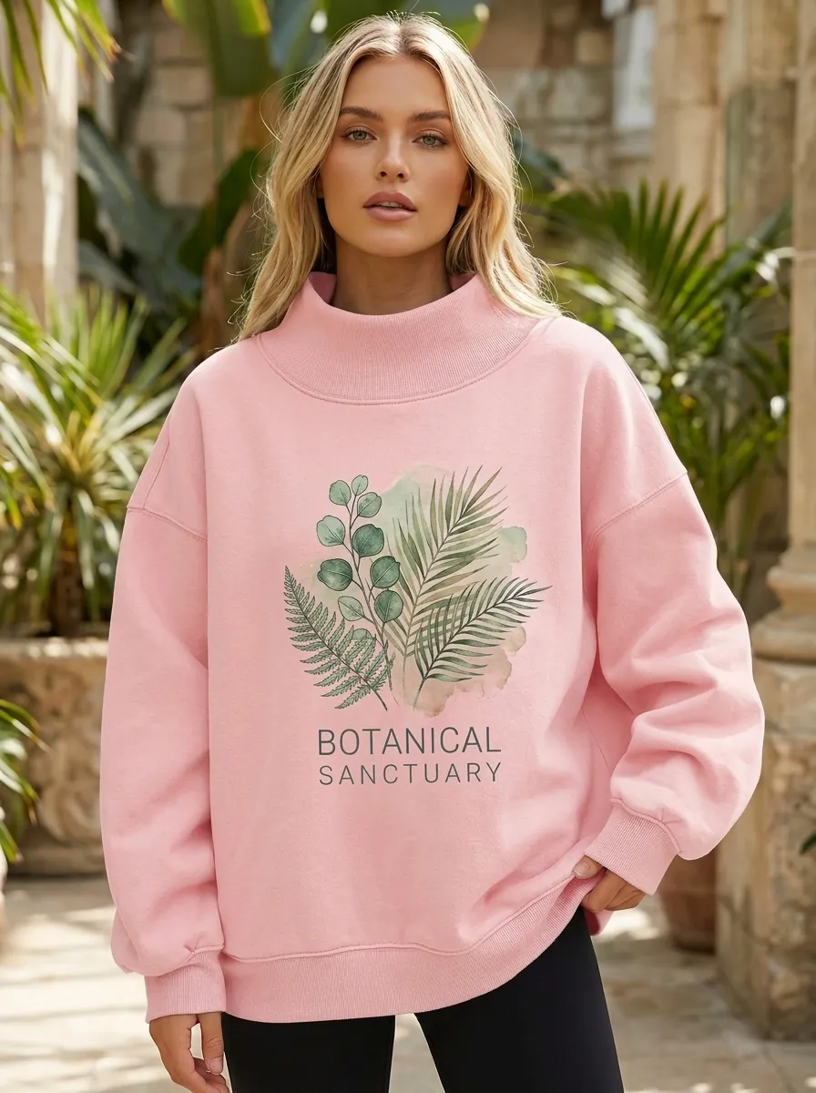 Women's Botanical Sanctuary Fern Leaf Printed Sweatshirt
