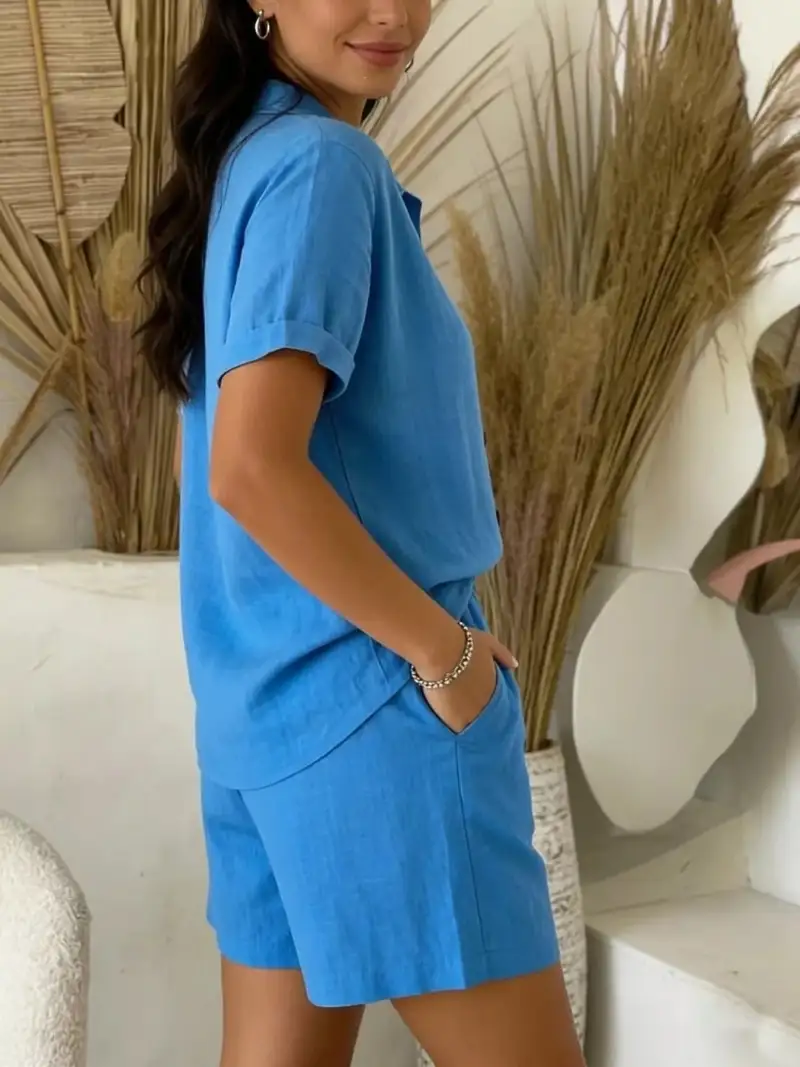 Refined Refined Pocketed Shirt and Shorts Matching Set