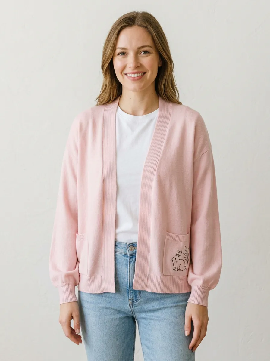 Pink Rabbit Print Cardigan