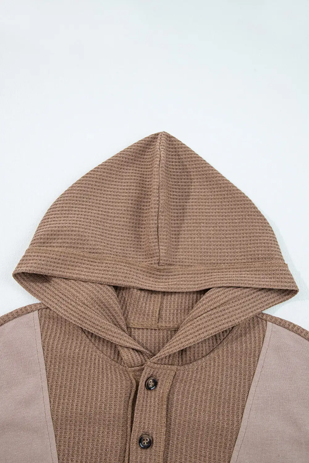 Pocketed Waffle-Textured Knit Patchwork Hoodie