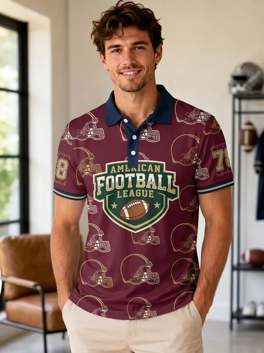 Men's Graphic Gridiron Helmet Polo Shirt