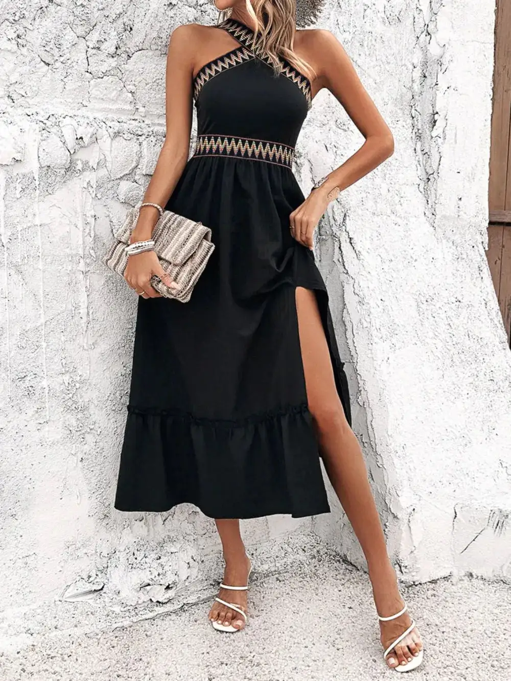 Everyday Ruffle Trim Midi Dress