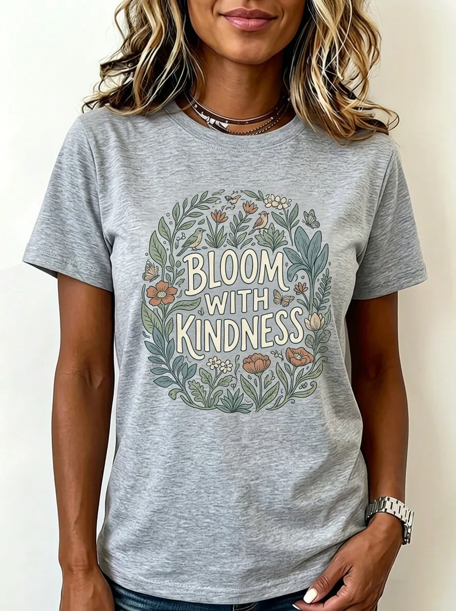 Inspirational Quote Floral Bloom With Kindness T-Shirt
