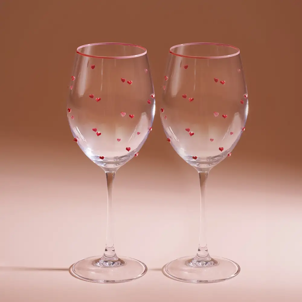 Clear Red Accent Wine Glass Set