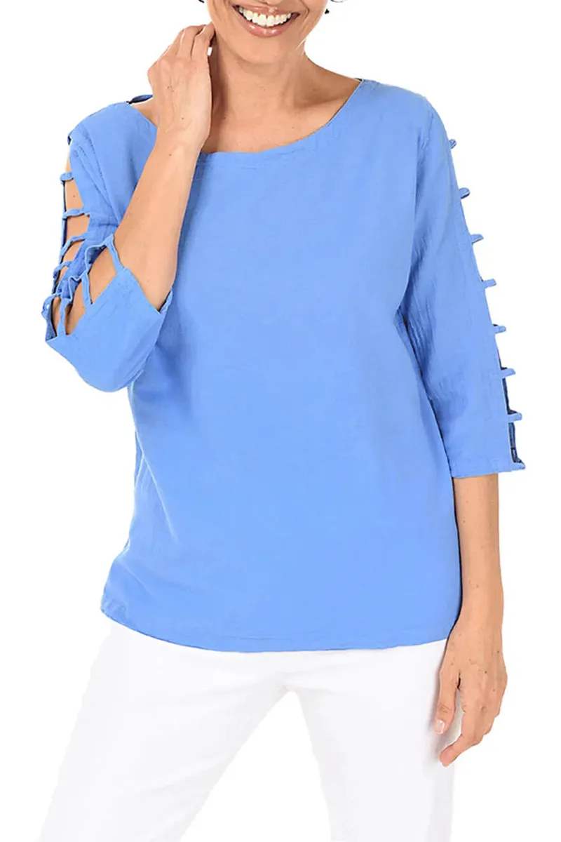 Lattice Sleeve Crinkle Top