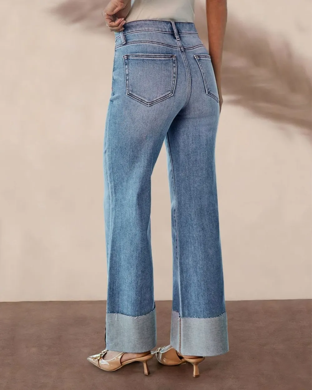 High-Rise Rolled Raw-Hem Straight Jeans