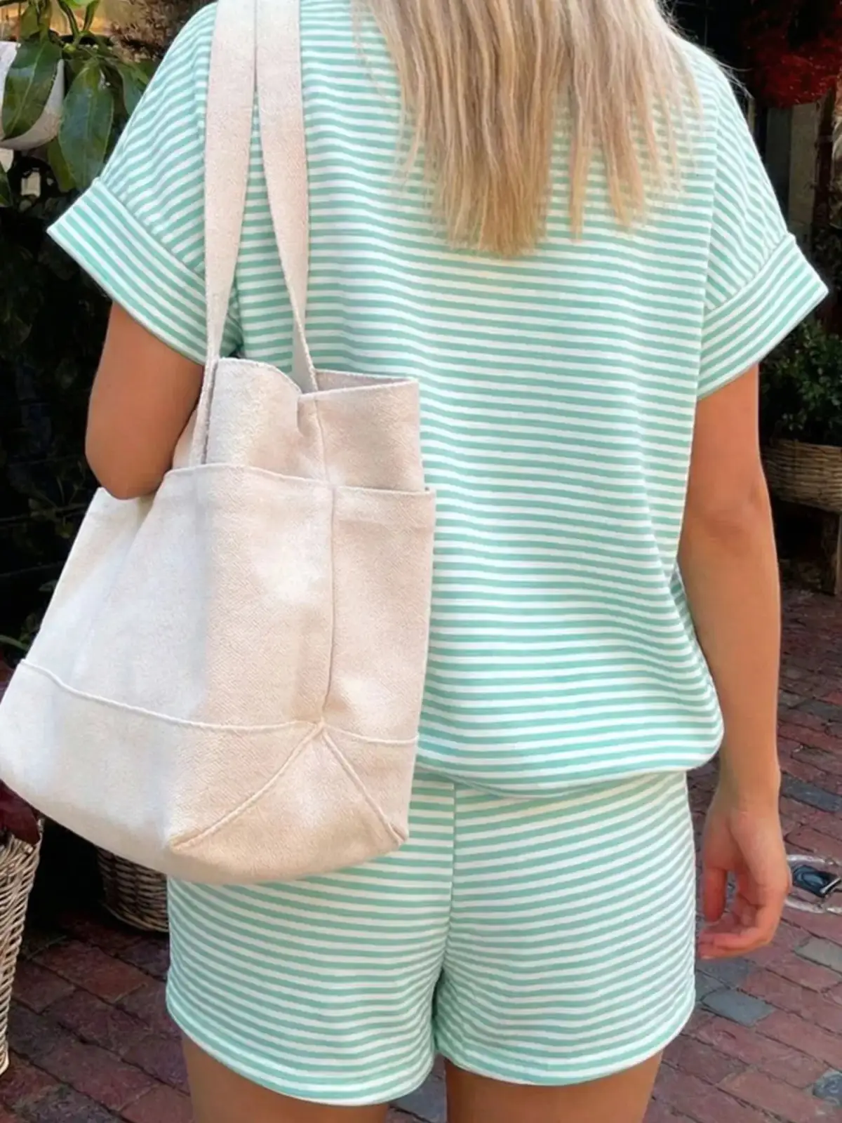 Refined Striped Tee and Shorts Matching Set