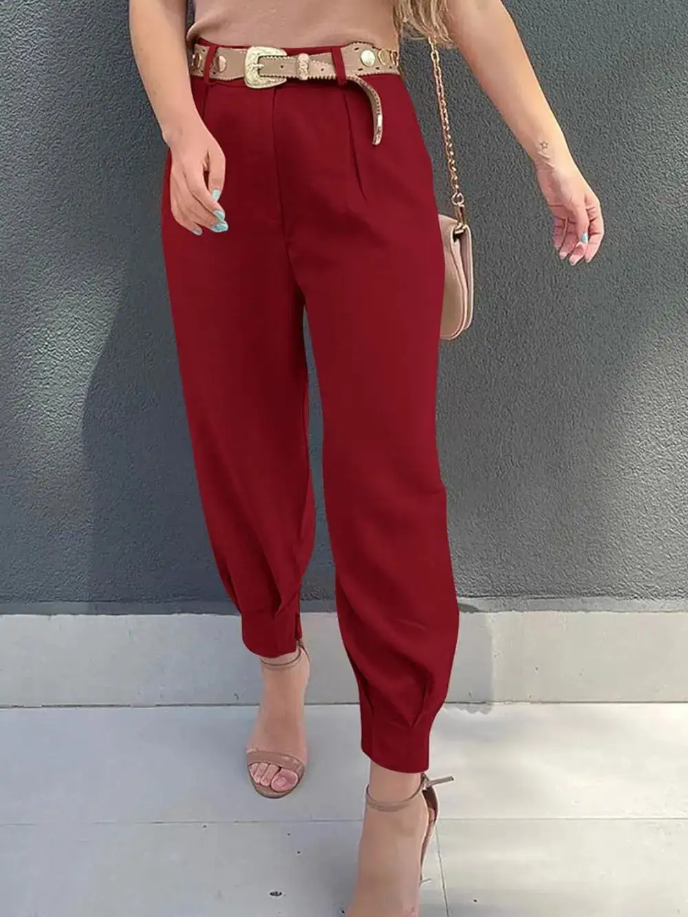 Textured High Waist Pocket Detail Pants