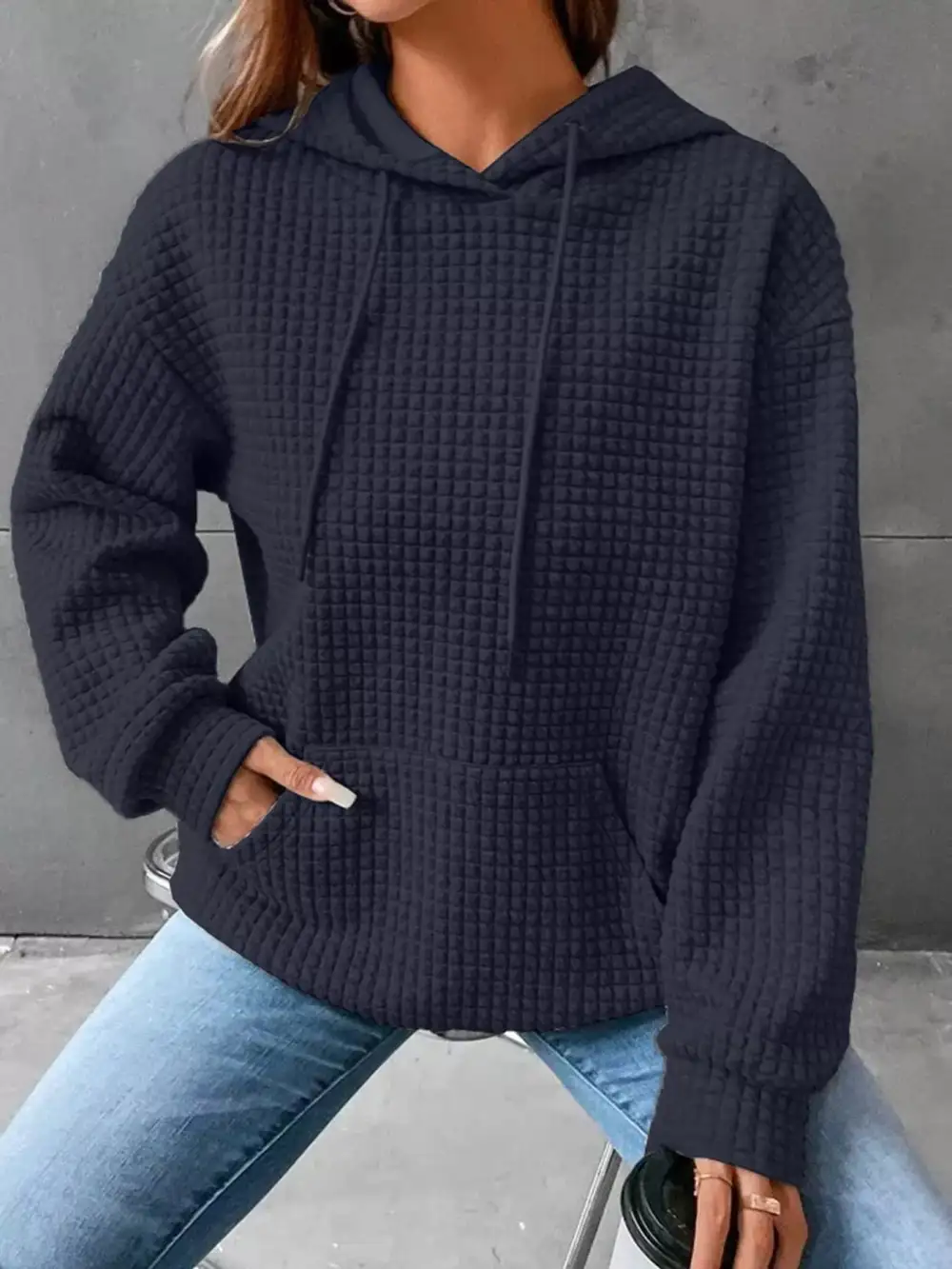 Textured Kangaroo Pocket Hoodie