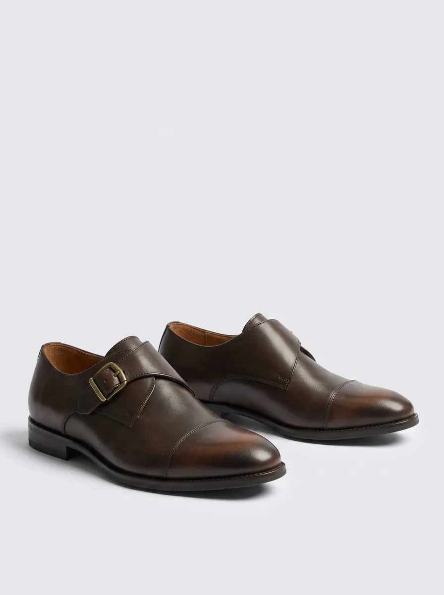 Men's Clean-Lined Classic Business Leather Single Monk Strap Shoes