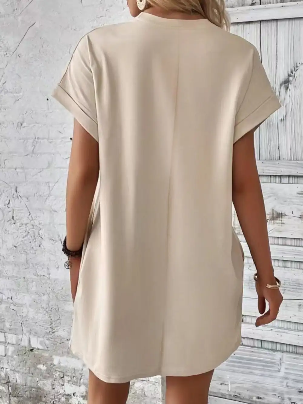 Round-Neck Short-Sleeve Cotton Casual Dress