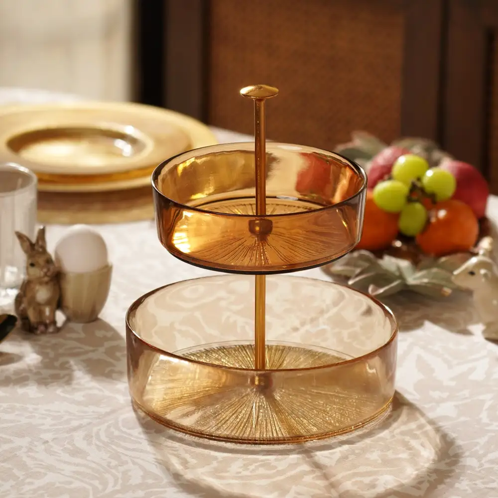 Amber Glass Tiered Cookie Stand