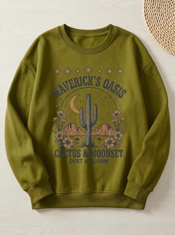 Women's Western Desert Cactus Moon Printed Sweatshirt