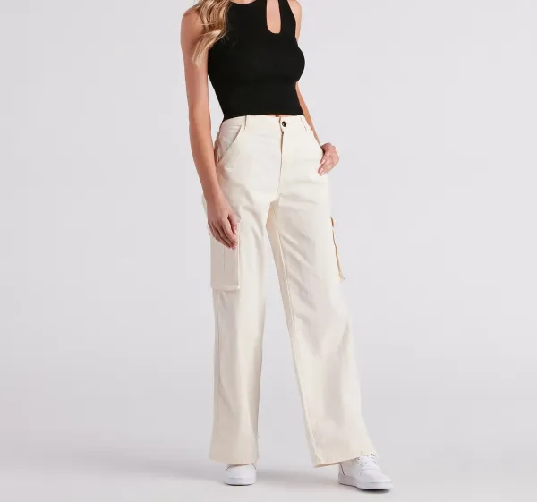 High-Rise Wide-Leg Cargo Pants