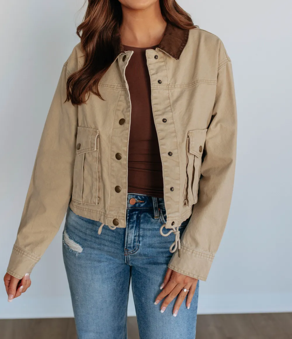 Collared Button-Front Button-Cuff Utility Jacket