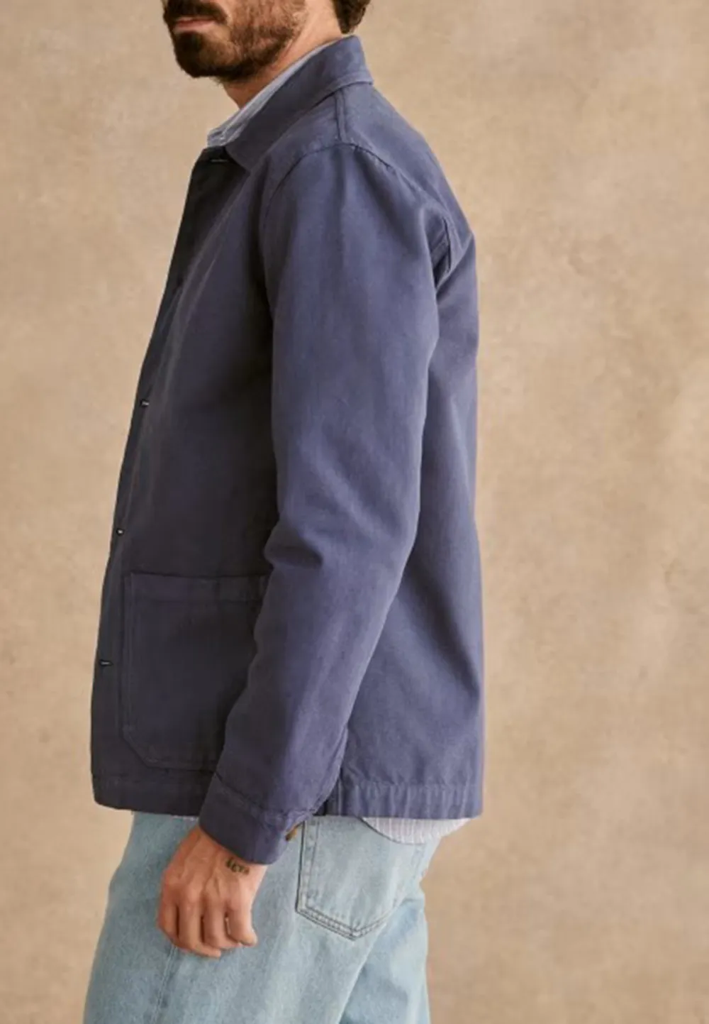 Vintage Blue Cotton Blend Casual Chore Jacket