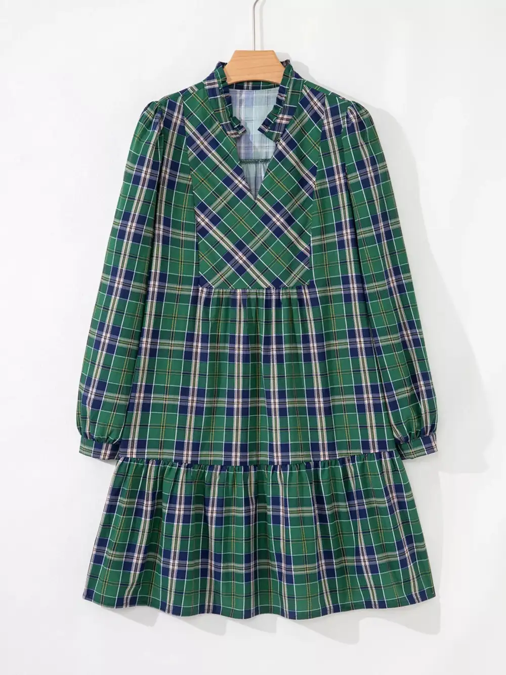 Plaid Ruffle Long Sleeve Mini Dress