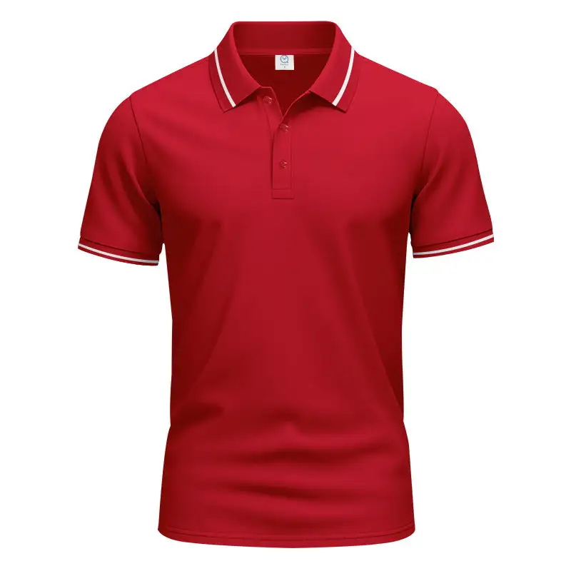 Men's Breathable Interlock Polo Shirt With Contrast Tipping Short Button Placket And Slim Silhouette