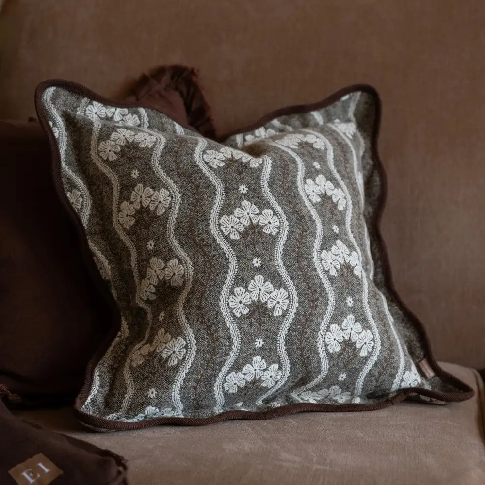Floral Scalloped-Edge Printed Accent Cushion