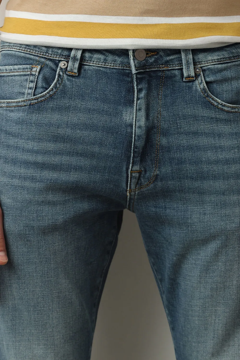 Blue Mid Rise Leon Slim Fit JEANS-wash bule