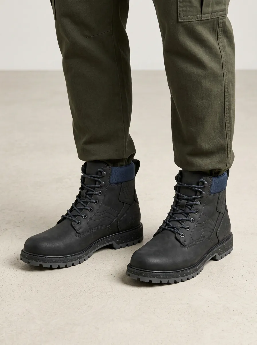 Unisex Textured Leather Print Work Boots