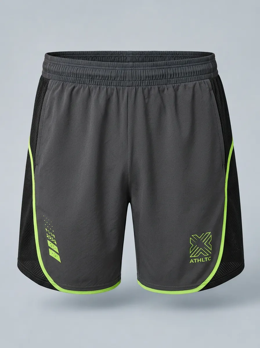 Men's Athletic Sports Neon Green Trim Printed Shorts