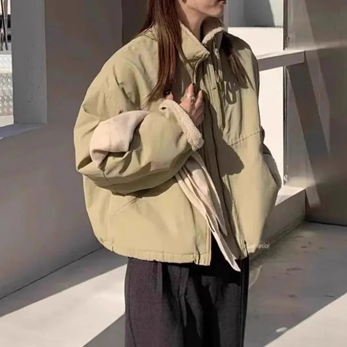 Oversized Teddy Stand Collar Bomber Jacket