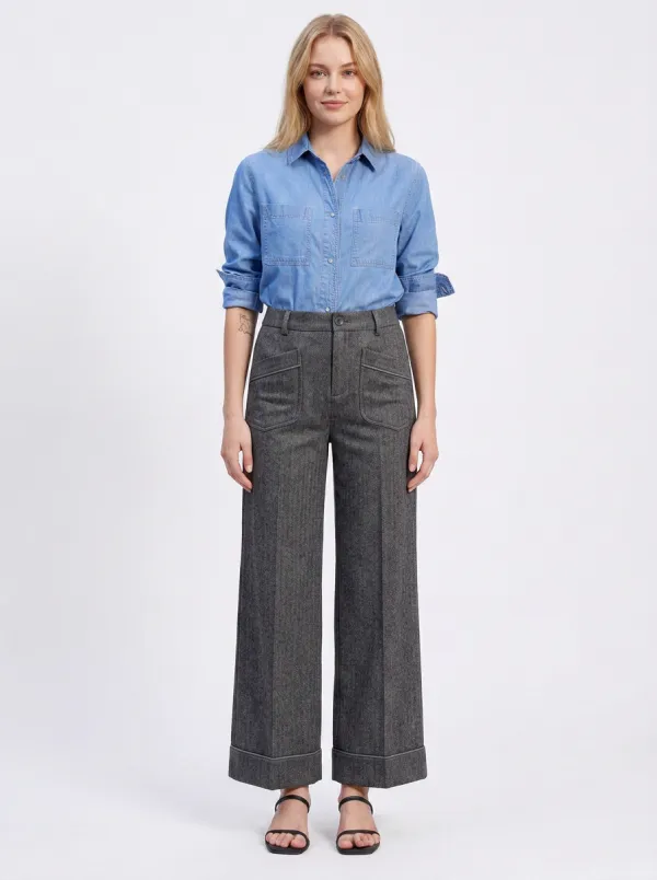 Women's Casual Fashion Herringbone Pattern Printed Wide Leg Trousers