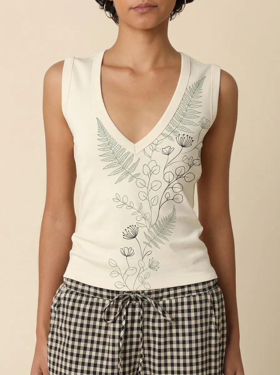 Women's Botanical Nature Lover Fern Floral Printed Tank Top