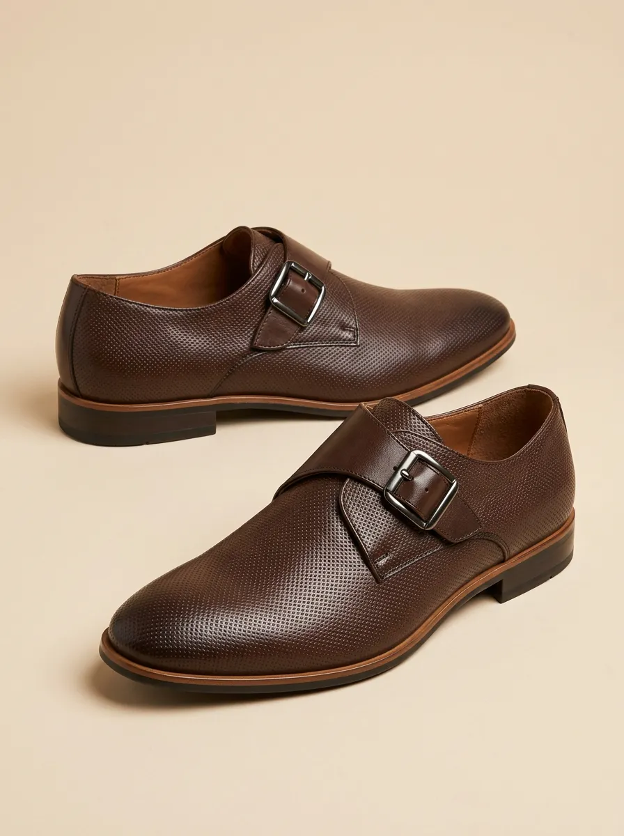 Men's Modern Business Formal Perforated Leather Monk Strap Shoes