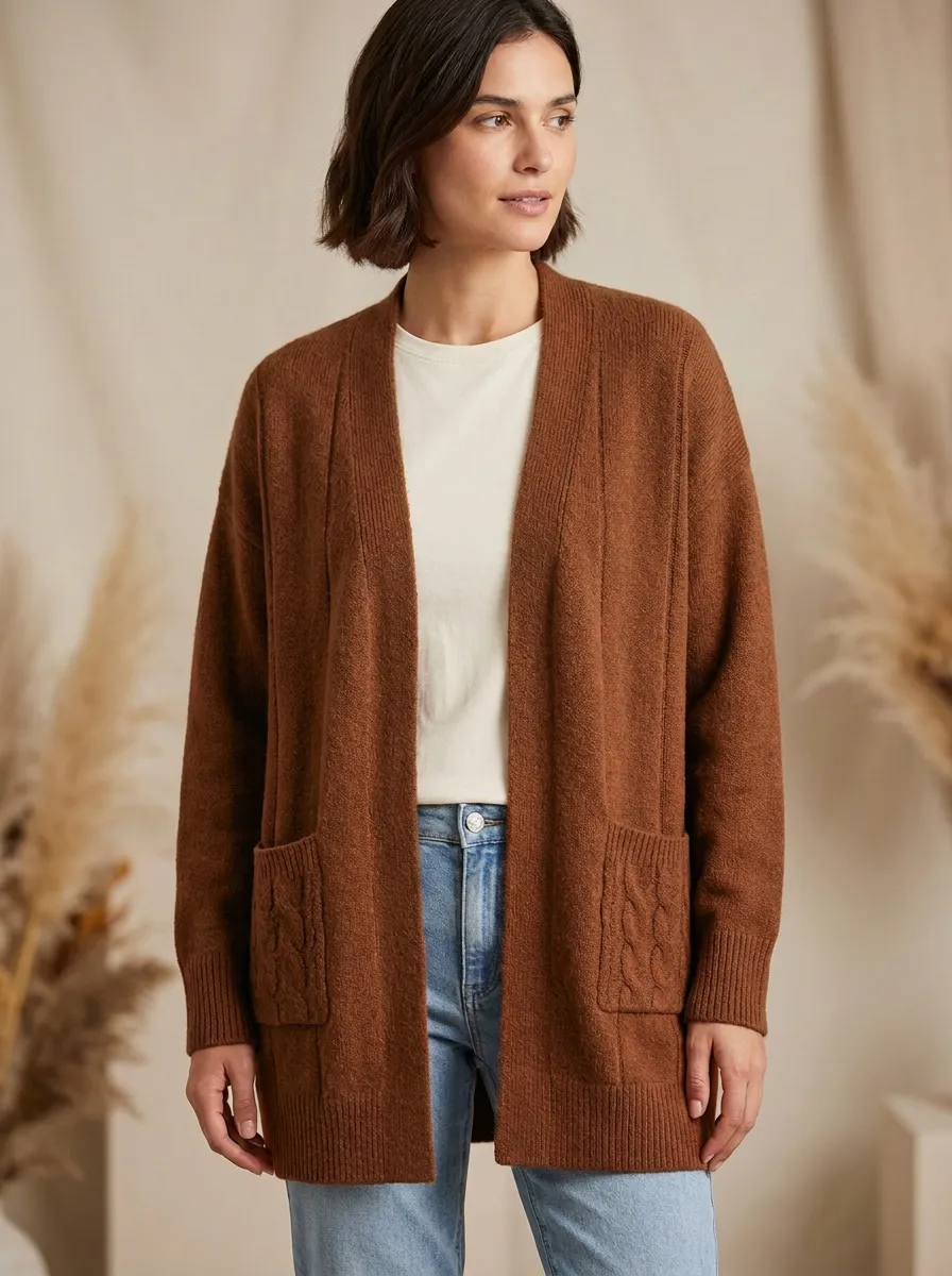 Relaxed Cable-Knit Knit Cardigan