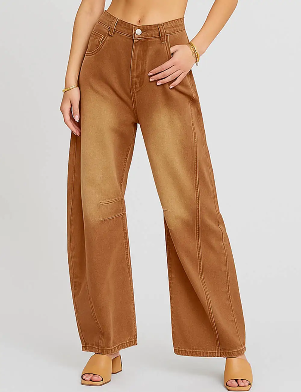 Relaxed Mid Rise Barrel Denim Pants