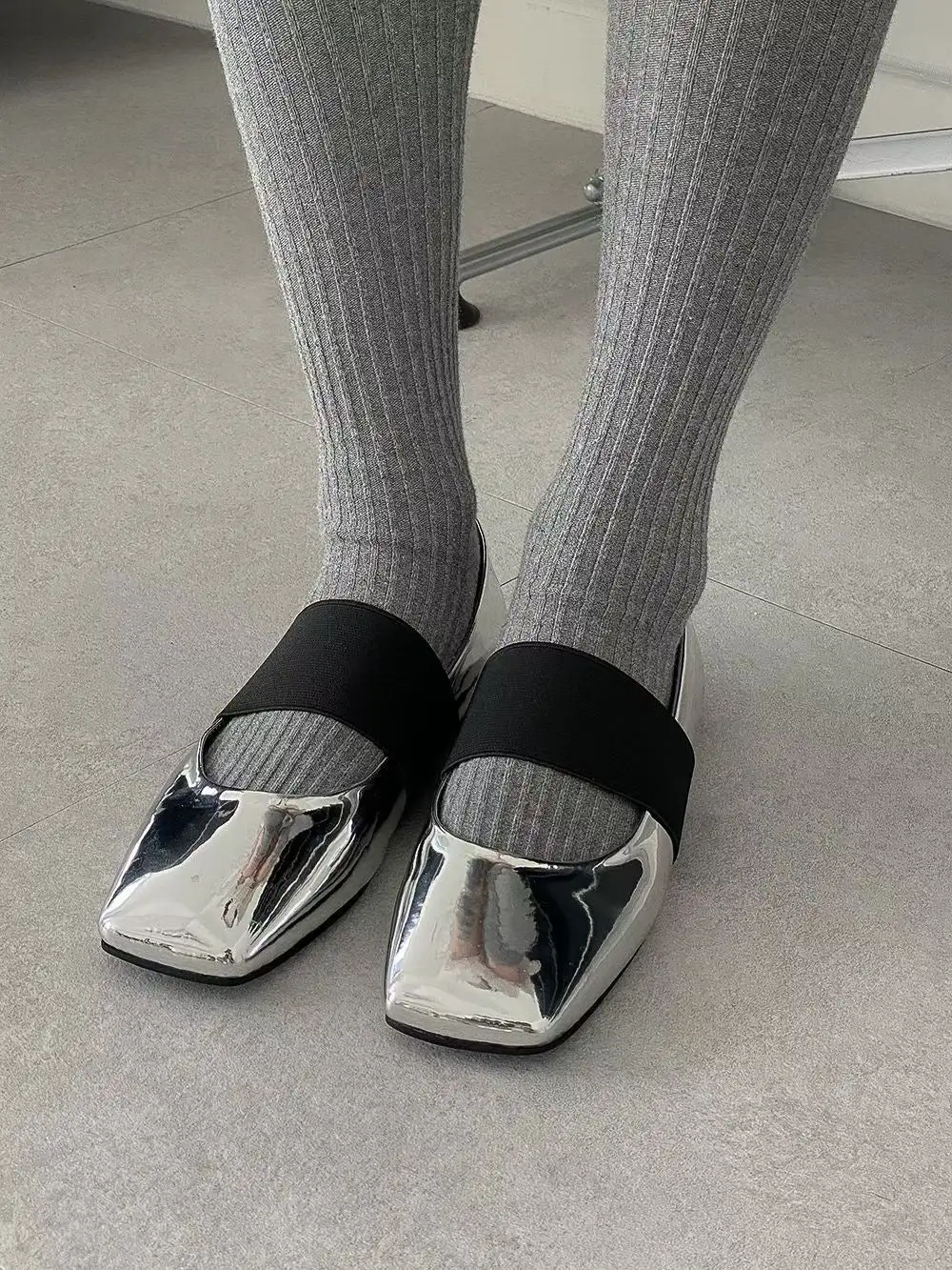 Polished Faux Leather Square Toe Ballet Flats