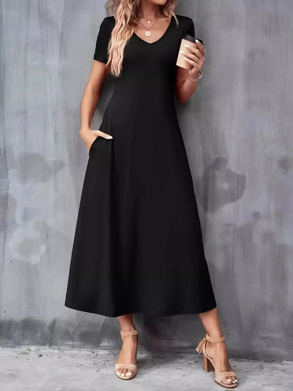 V Neck Short Sleeve Casual Dress