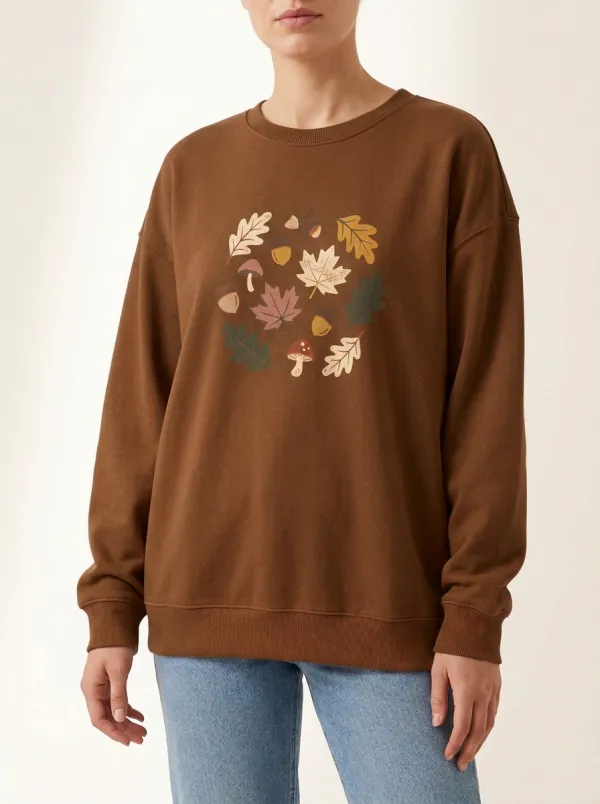 Printed Mushroom Acorn Graphic Sweatshirt