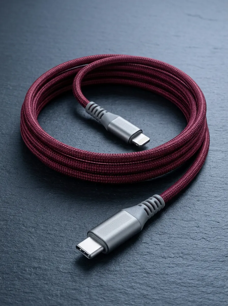 Burgundy Braided USB-C to Lightning Charging Cable