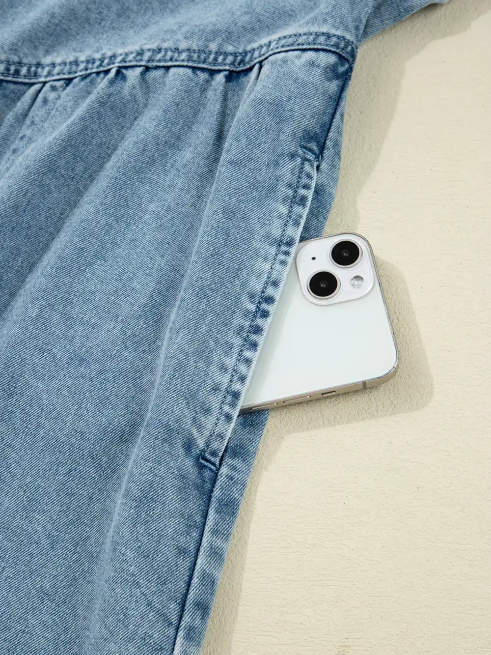Wearable Cut Denim Smocked Flared Mini Dress