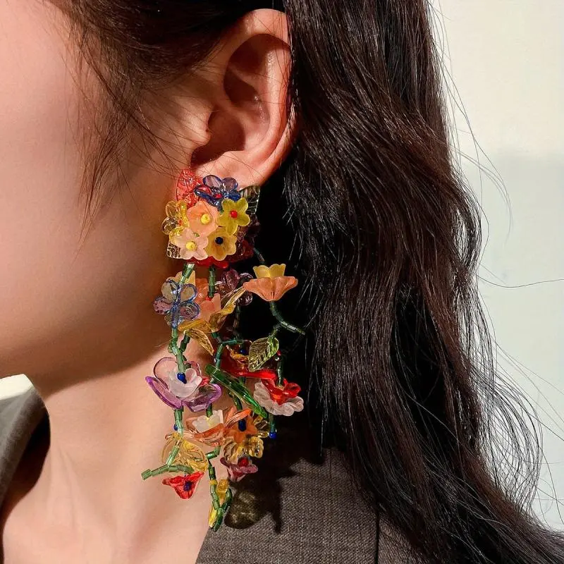 Flower Vine Dangle Earrings Acrylic Stage Holiday Ornaments