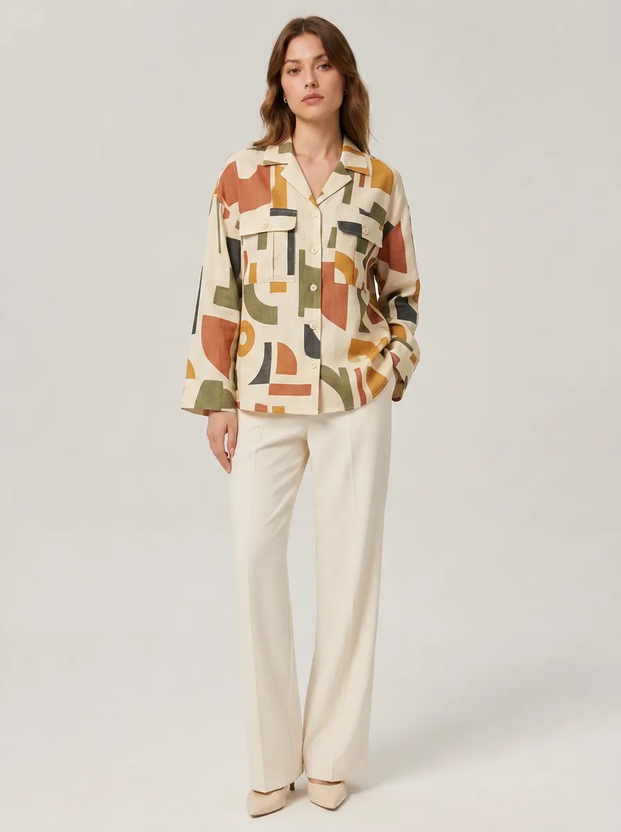 Women's Modern Abstract Printed Long Sleeve Shirt