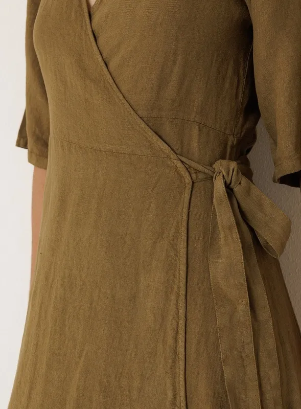 Linen Midi Wrap Dress