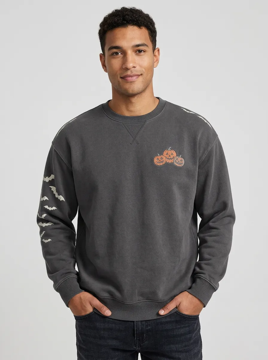 Men's Halloween Pumpkin Bat Sleeve Sweatshirt