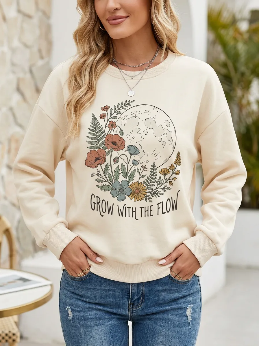 Boho Moon Floral Grow With The Flow Sweatshirt